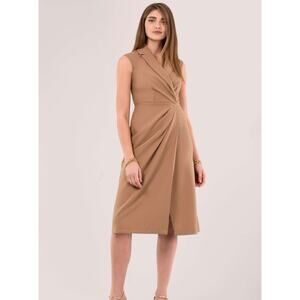 Closet London Tan Faux Wrap Career Suit Sheath Dress